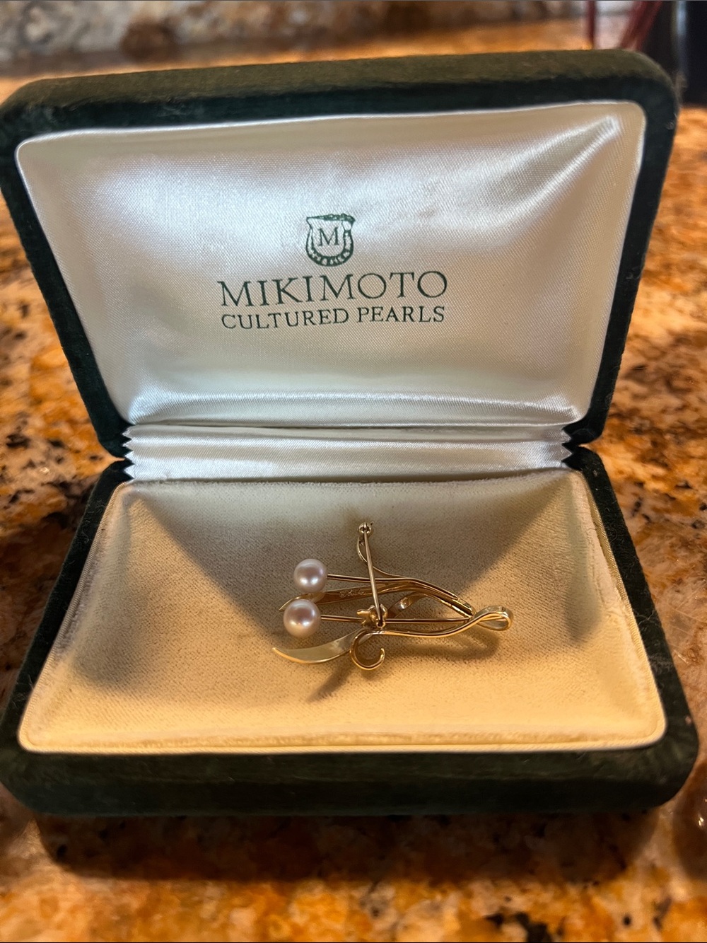 2 Vintage Mikimoto 14 Kt Gold Pearl Pin Brooch with Cream Pearls and Sterling